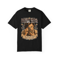 Patient Hands, Careful Hands — heritage tee front view, garment-dyed cotton | Worth Honoring