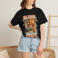She Was Trying to Be Useful — heritage tee lifestyle shot, hearth and home style