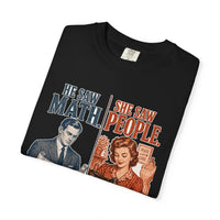 He Saw Math, She Saw People — heritage tee back view, family tribute apparel