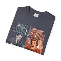 color:Navy | He Saw Math, She Saw People — Navy folded view