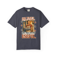 Navy colorway — She Was Trying to Be Useful heritage tee
