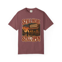 Brick colorway — Still Here Still Open Main Street heritage tee
