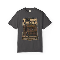 Graphite colorway — The Iron Remembers ironworker heritage tee